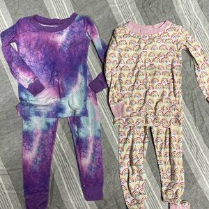 Little Sleepies Girls Sz 2T Purple and Rainbow Kids Pajama Set of 2